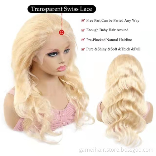 wholesale 150% Density 13x4 613Honey Blonde Lace Front Human Hair Wig Body WaveTransparent Lace Brazilian 100% virgin human hair